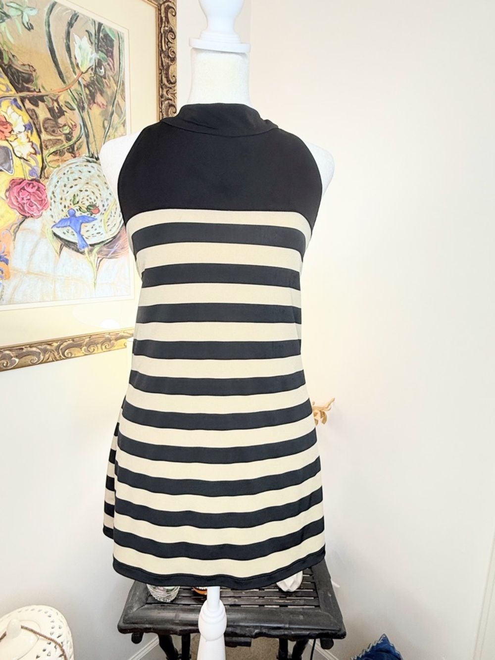 The Limited Striped Halter Top Black Tan Sleeveless Blouse Large